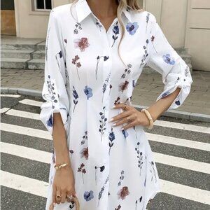 Floral Print Maxi Shirt Dress SIZE: M